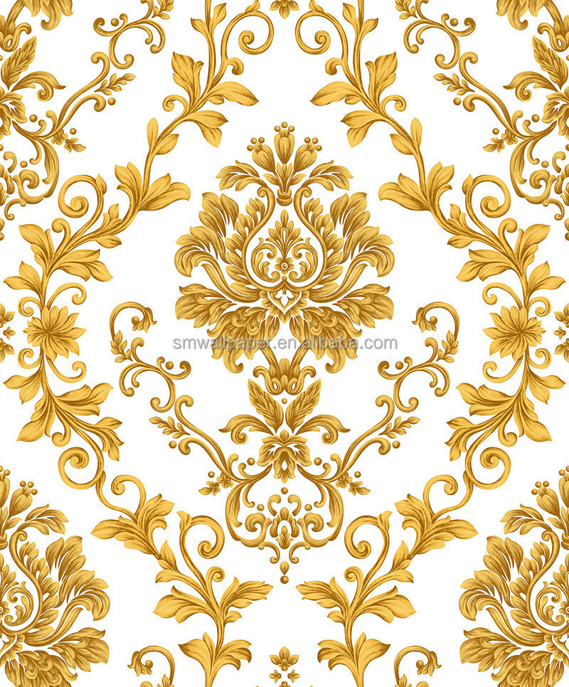 Latest 53cm vinyl waterproof wallpaper Golden Damask Wallpaper peel and stick decorative wallpaper for restaurant