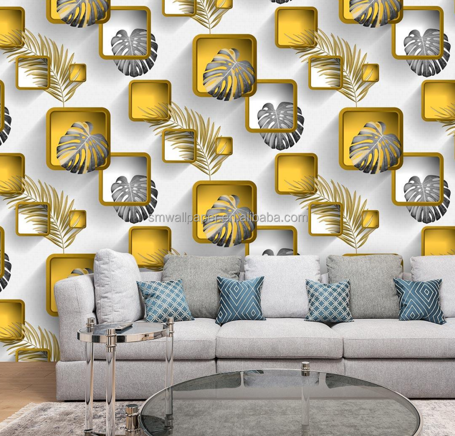 Nordic modern golden leaves  wallpaper tropical plants 3d geometric luxury wallpaper