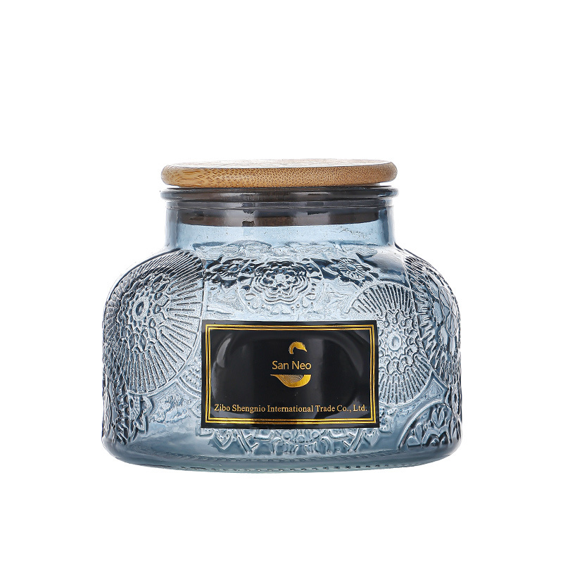 Luxury Heat-resistant Small Mouth Grey Glass Candle Jar For Candle Making with Bamboo Lid