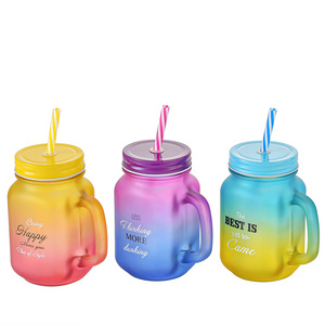 The Factory Supplies Beverage Frosted Glass Frutta Del Prato Mason Jar With Lids And Straws