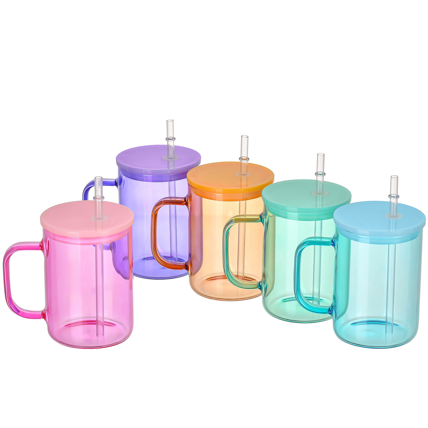 Manufacturer Well Made 15oz Ombre Jelly Glass Mugs Eco Friendly Tea Glass Coffee Clear Mug With Straw And Lid