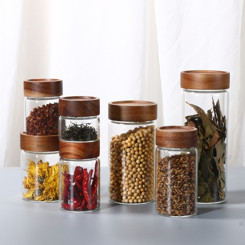 Market Price Large Airtight Gallon Glass Mason Storage Jars With Screw Acacia Wood Cap