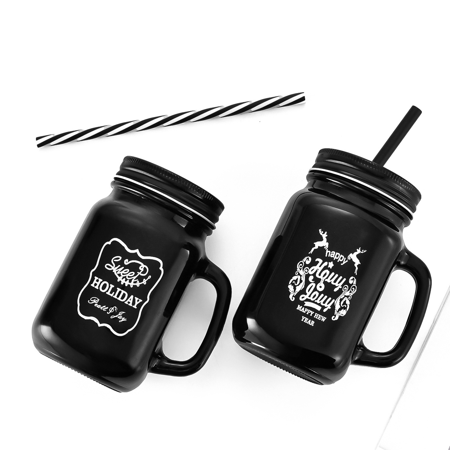 Oem Custom Black Colorful Frosted Sublimation Glass Mug Straw Mason Jar With Handle 24 Oz