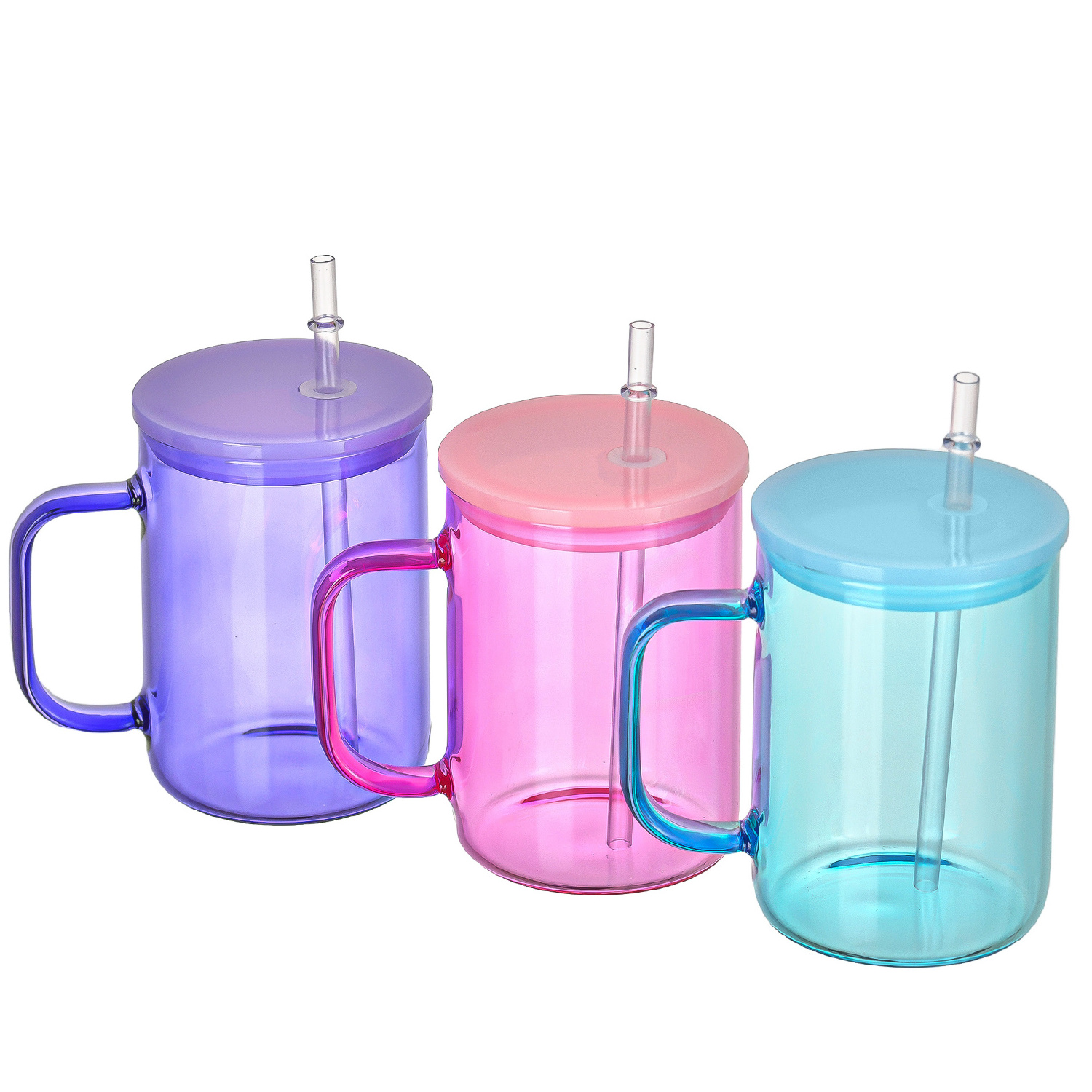 Manufacturer Well Made 15oz Ombre Jelly Glass Mugs Eco Friendly Tea Glass Coffee Clear Mug With Straw And Lid