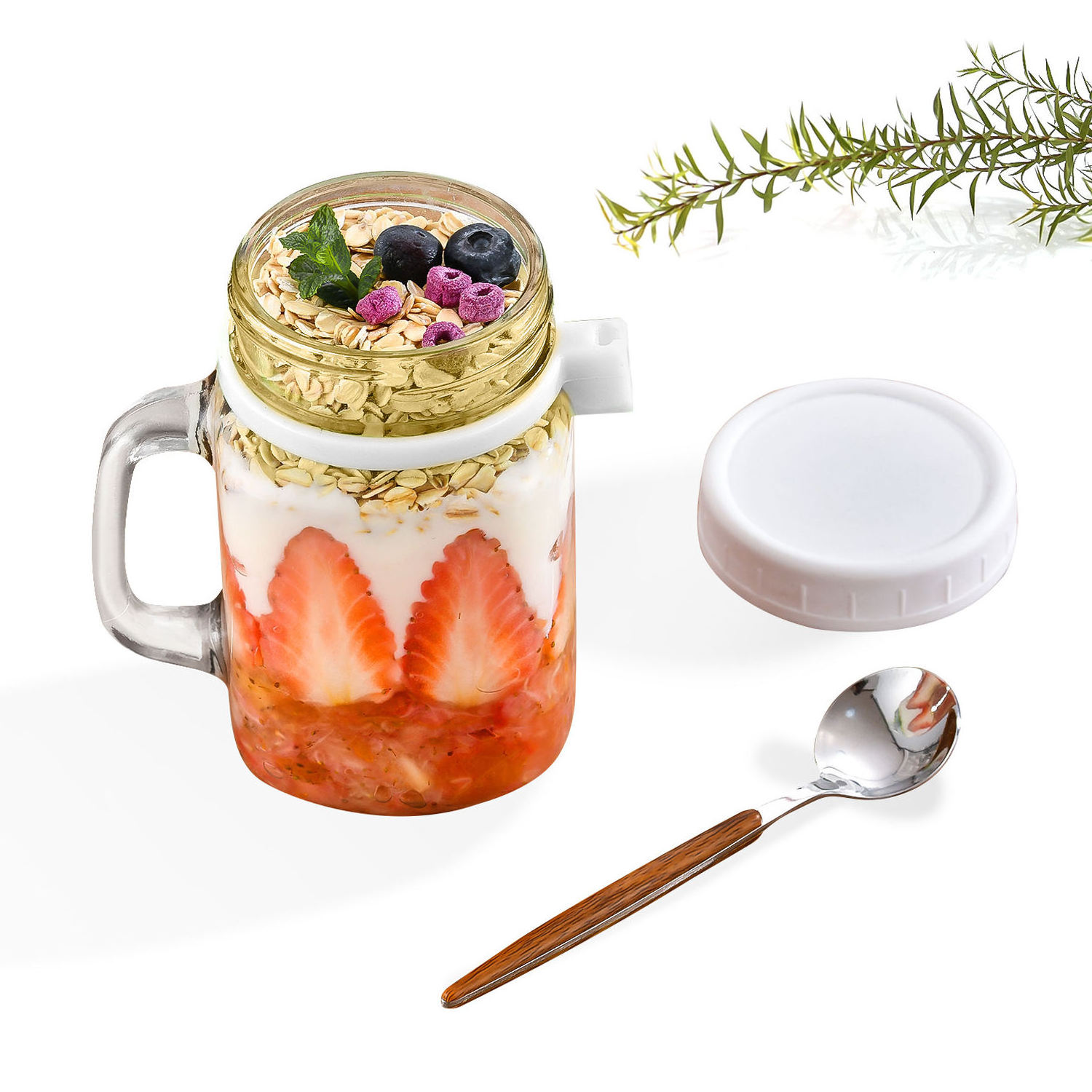 High Performance Oats Jars Oatmeal Container Yogurt Pot Overnight Oat Jars Glass With Spoon