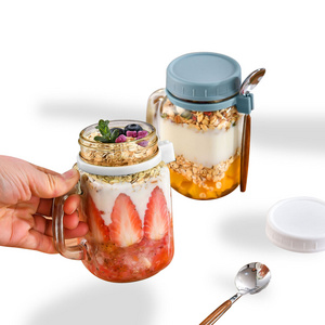 High Performance Oats Jars Oatmeal Container Yogurt Pot Overnight Oat Jars Glass With Spoon