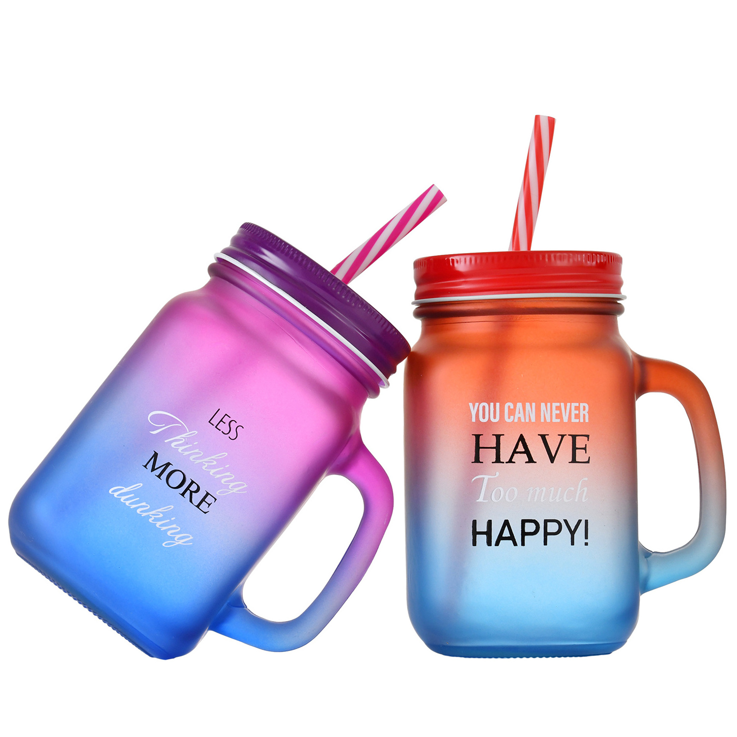 The Factory Supplies Beverage Frosted Glass Frutta Del Prato Mason Jar With Lids And Straws