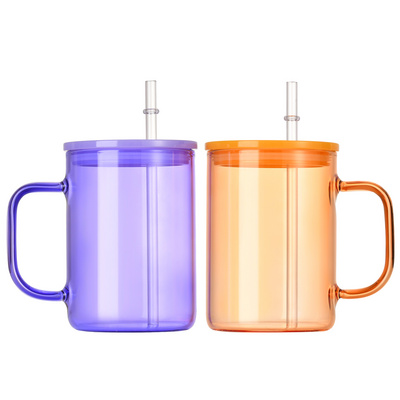 Manufacturer Well Made 15oz Ombre Jelly Glass Mugs Eco Friendly Tea Glass Coffee Clear Mug With Straw And Lid