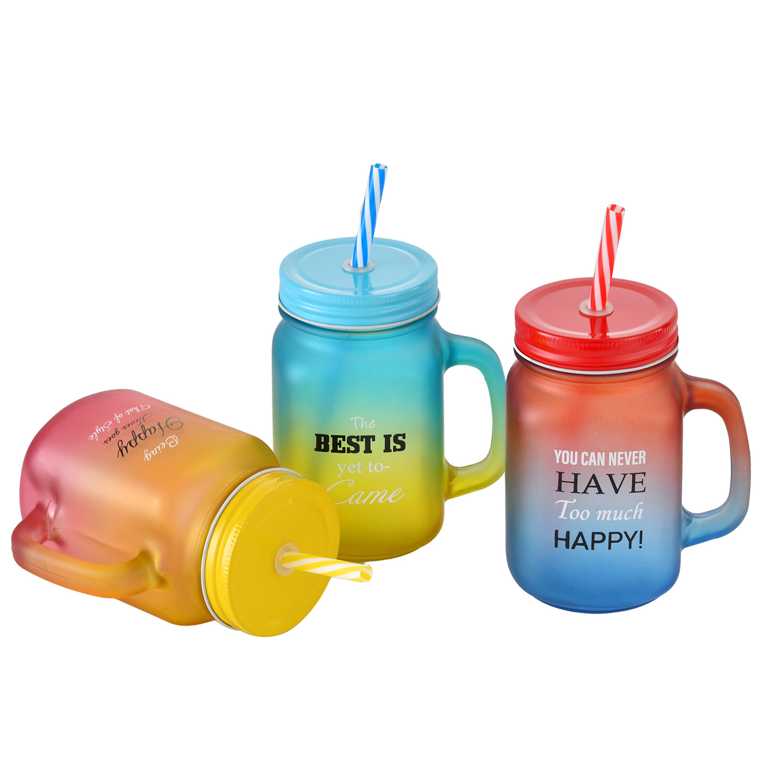 Oem Custom Black Colorful Frosted Sublimation Glass Mug Straw Mason Jar With Handle 24 Oz