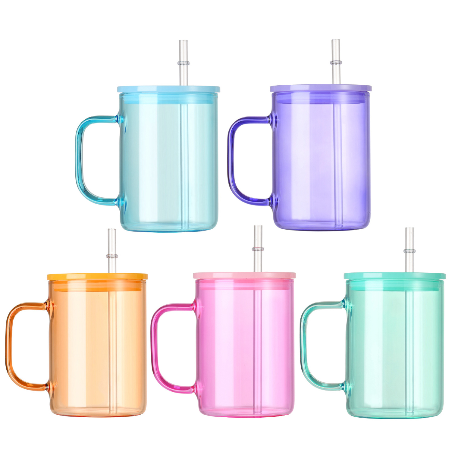 Manufacturer Well Made 15oz Ombre Jelly Glass Mugs Eco Friendly Tea Glass Coffee Clear Mug With Straw And Lid