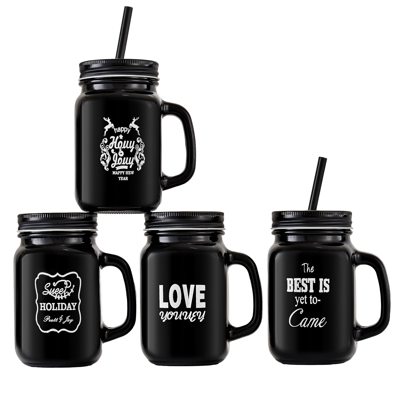 Oem Custom Black Colorful Frosted Sublimation Glass Mug Straw Mason Jar With Handle 24 Oz