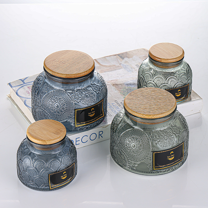 Luxury Heat-resistant Small Mouth Grey Glass Candle Jar For Candle Making with Bamboo Lid