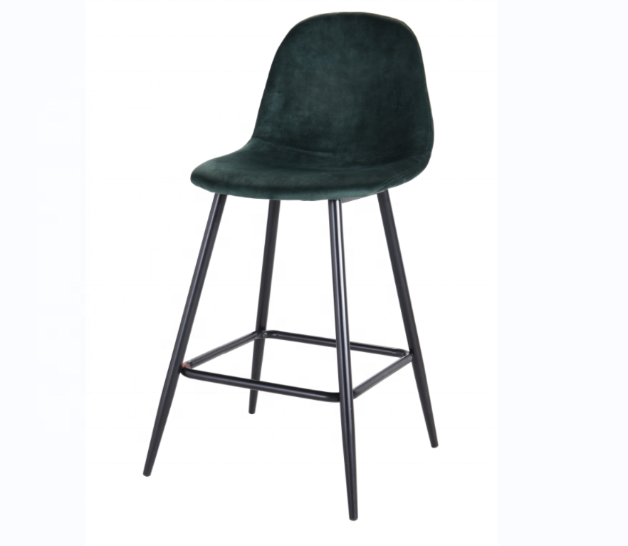 Modern Velvet Height Counter Bar Stool Easy To Assembly, Diamond Stitched Fabric Bar Chair with metal Leg for Kitchen Dining Roo