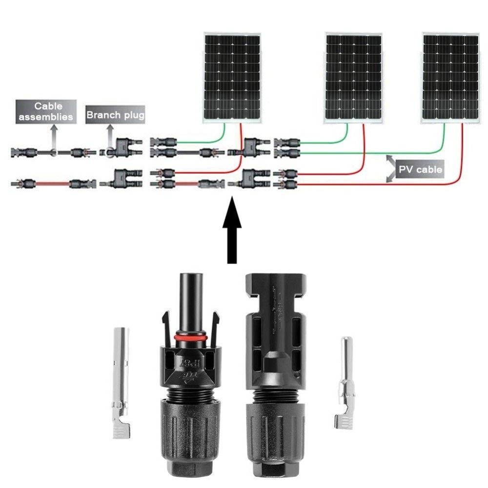 Male and Female PV Connectors Solar Connector 30A 1000Vdc IP67 for Solar Cable 2.5mm2 4mm2 6mm2 Connect