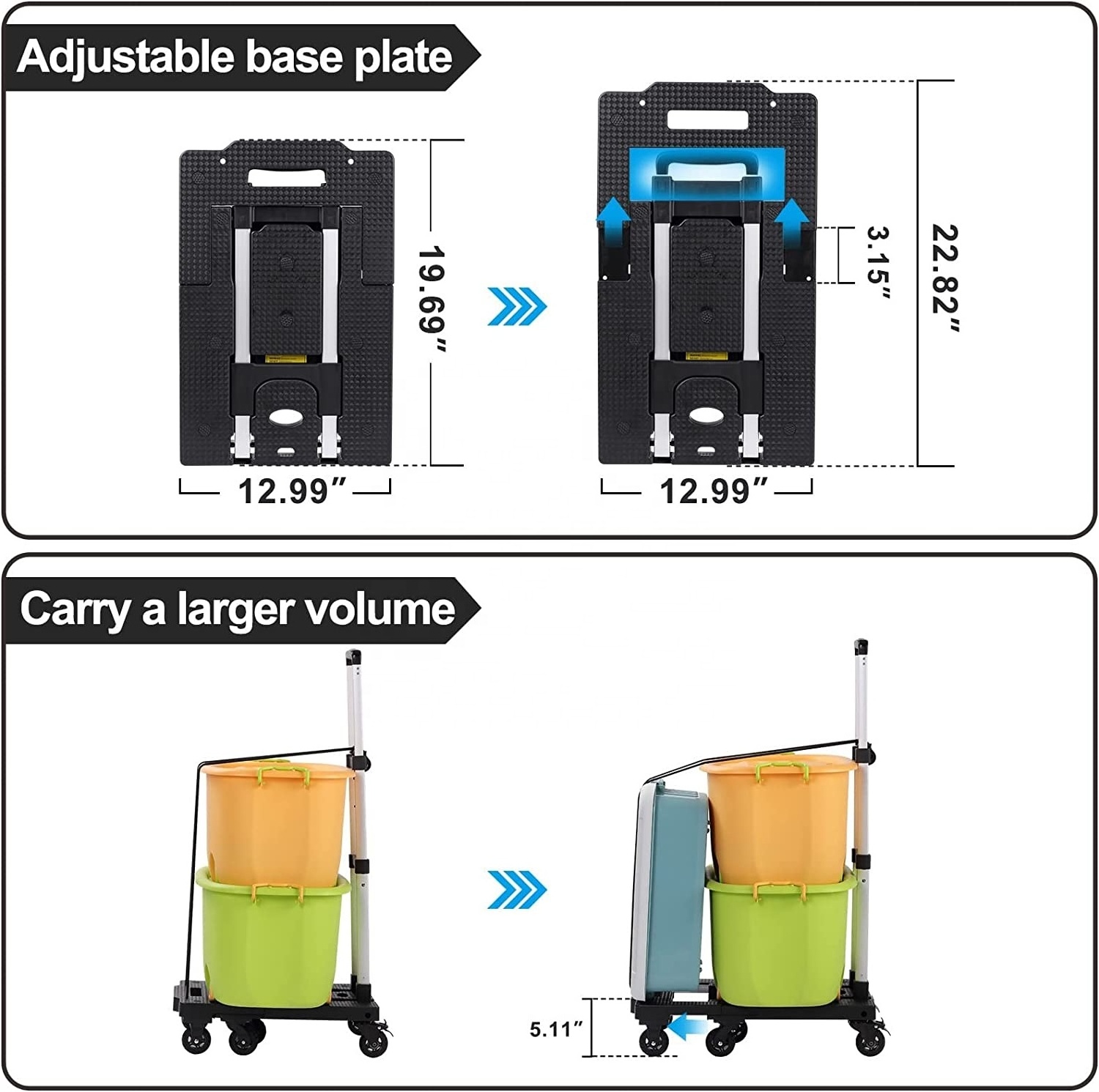 150kg heavy duty foldable compact platform lightweight portable flatbed 7 wheels folding shopping luggage hand trolley cart truc