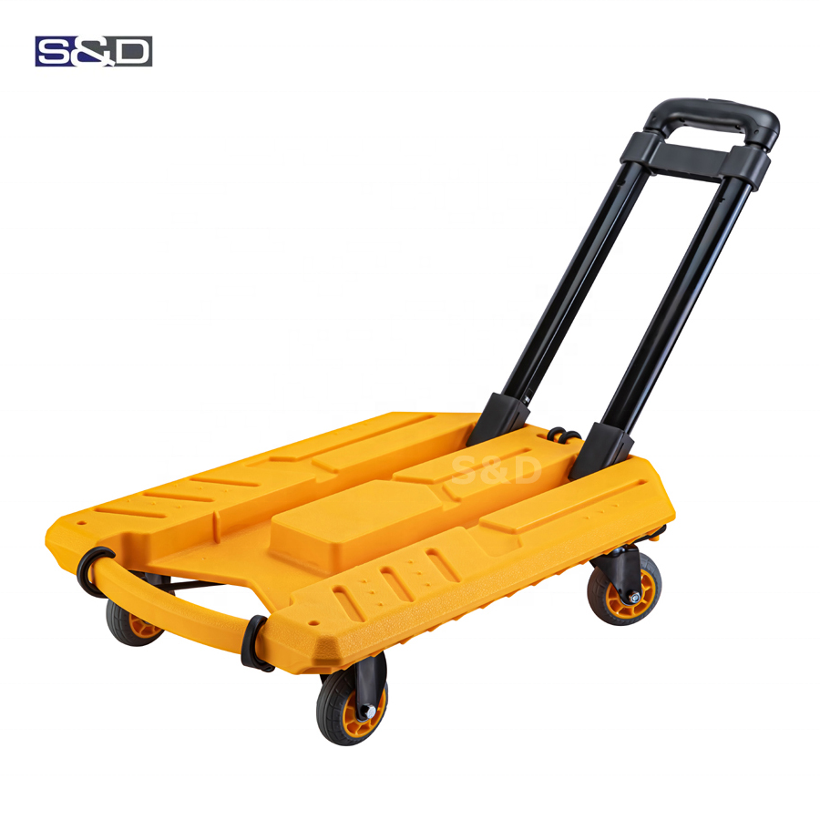 100kg load compact steel  platform flatbed portable retractable 4 wheels folding hand dolly shopping luggage trolley cart truck