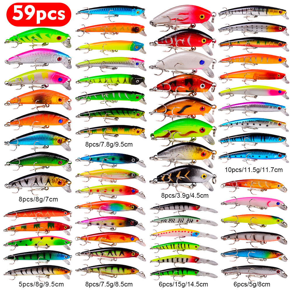 New Fishing Lures Hard Baits Minnow Wobbler Crankbaits Kits Mixed Colors Treble Hooks Fishing Tackle Hard Bait Set