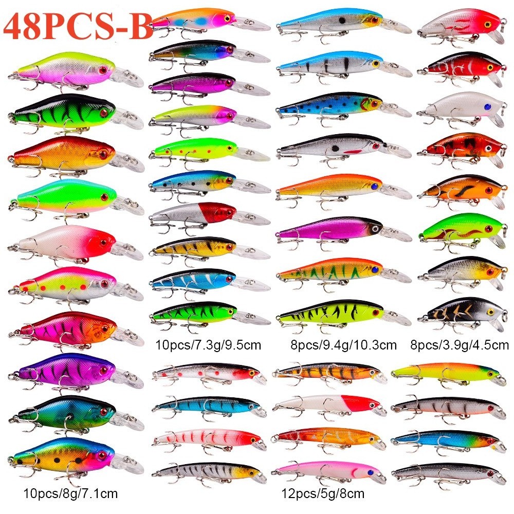 New Fishing Lures Hard Baits Minnow Wobbler Crankbaits Kits Mixed Colors Treble Hooks Fishing Tackle Hard Bait Set