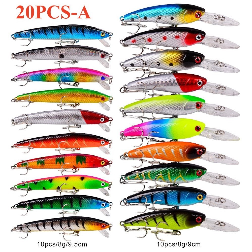 New Fishing Lures Hard Baits Minnow Wobbler Crankbaits Kits Mixed Colors Treble Hooks Fishing Tackle Hard Bait Set