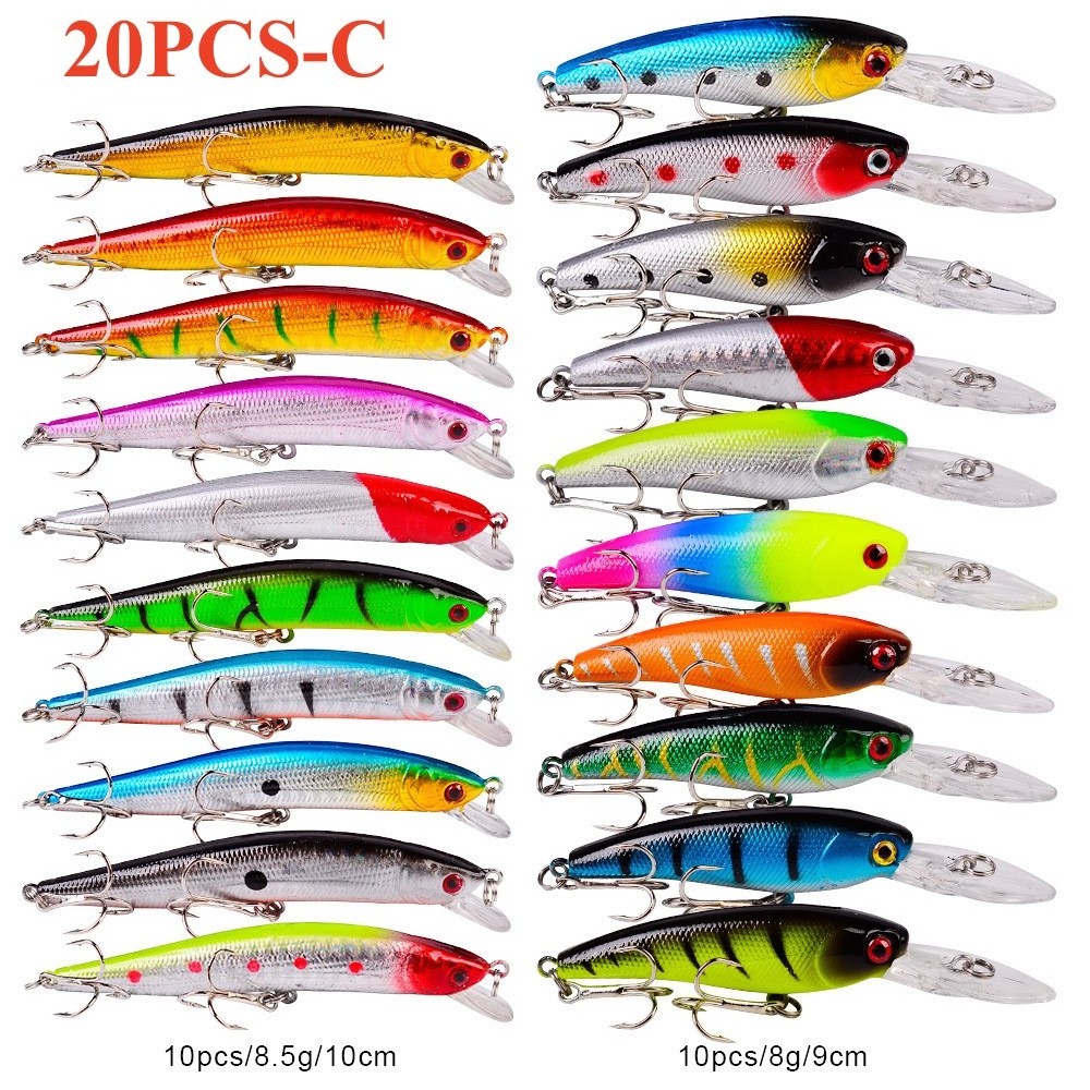 New Fishing Lures Hard Baits Minnow Wobbler Crankbaits Kits Mixed Colors Treble Hooks Fishing Tackle Hard Bait Set