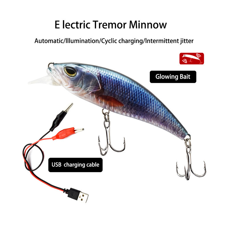 Rechargeable Bait 100mm 16g Vibrate Minnow Lure And Flashing Led Light Fishing Lure Floating Electric Lure