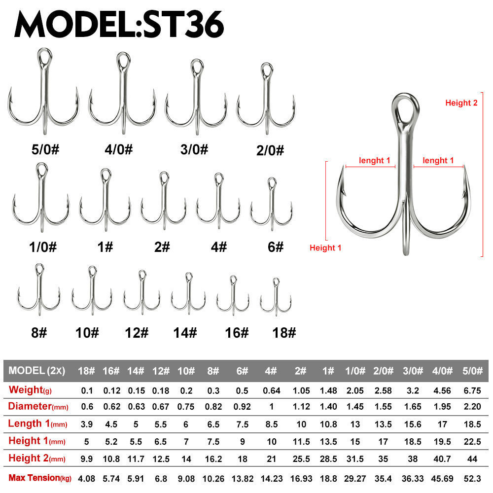 Bright Tin Barbed 2X Strong Treble Hook with Strengthen Blood Trough High Strength Carbon Fishing Tackle Hook