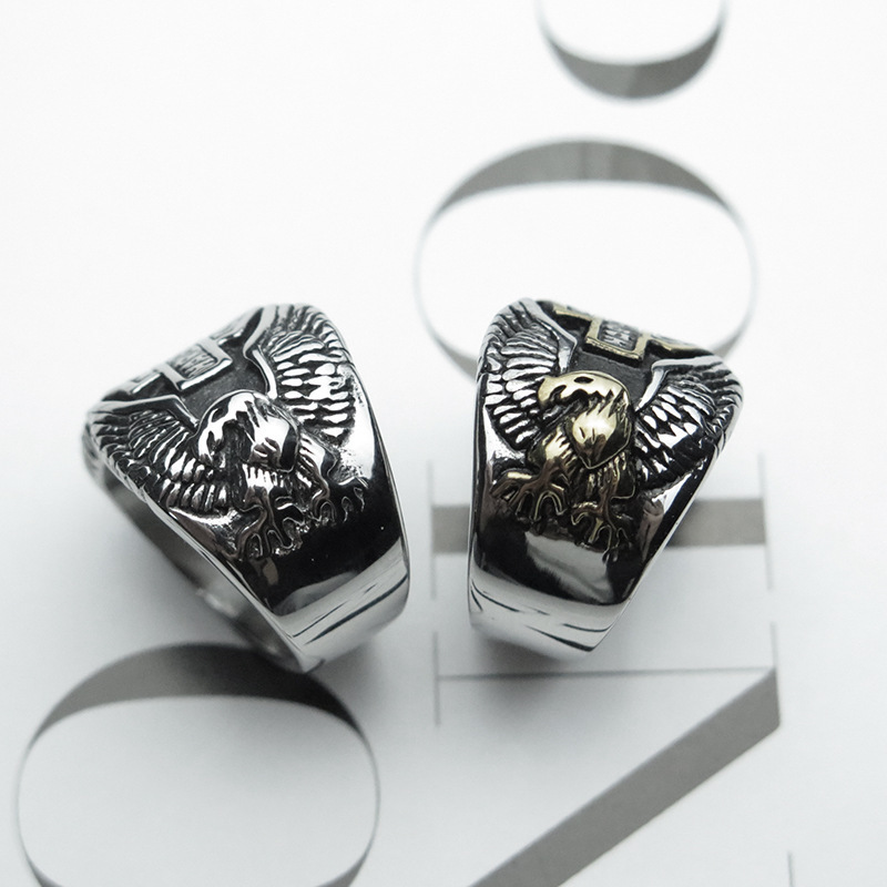 Fashion Personality Punk Style Men's Jewelry Flying Eagle Ring Titanium Steel Exaggerated Retro Ring