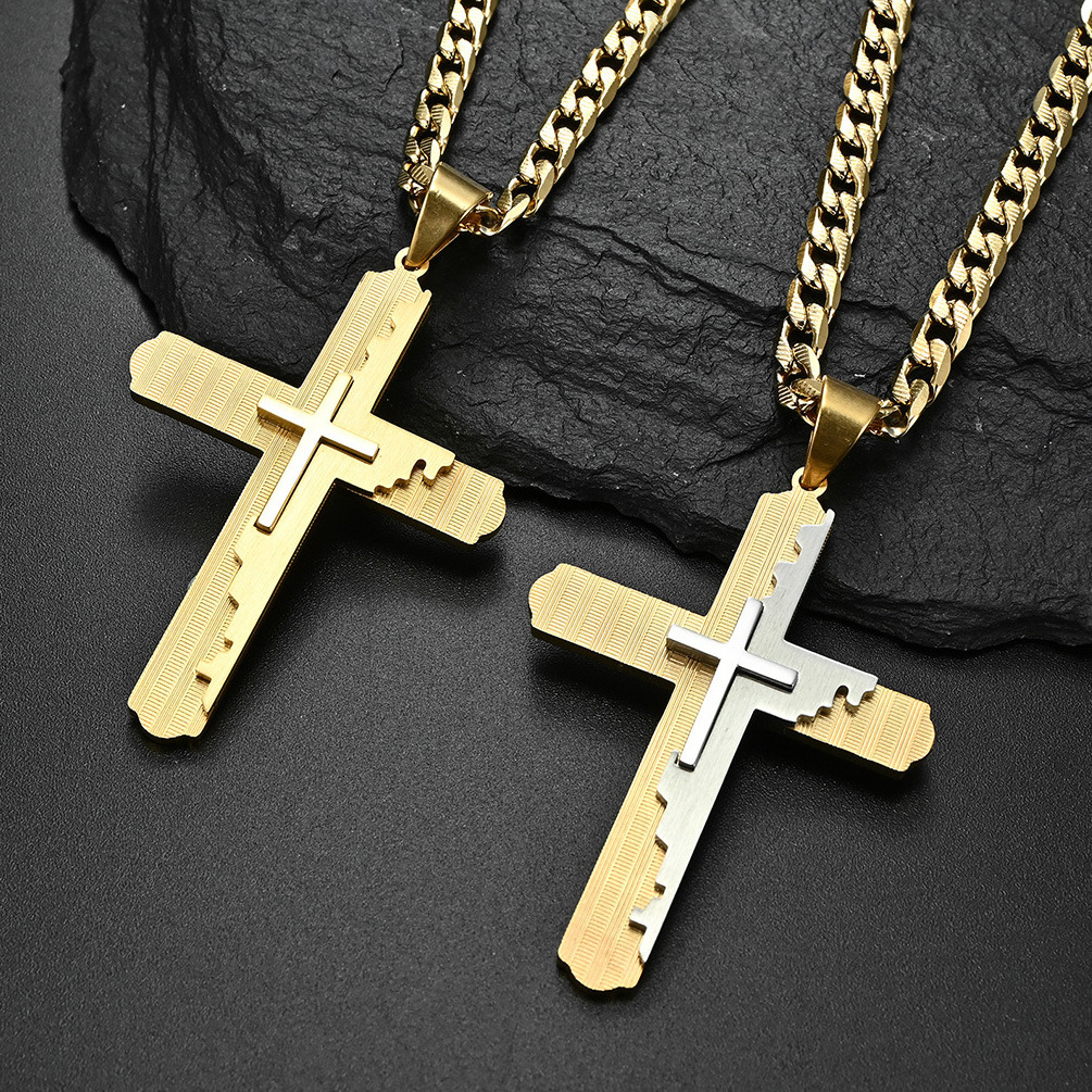 Jewelry factory supply 18k gold cross necklace stainless steel cross necklace wholesale high quality necklace for men cross