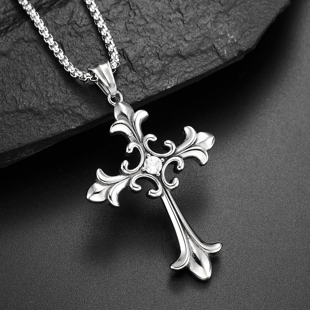 Stainless steel  big cross necklace steel color large cross necklace  hot sell high quality jesus cross necklace for man