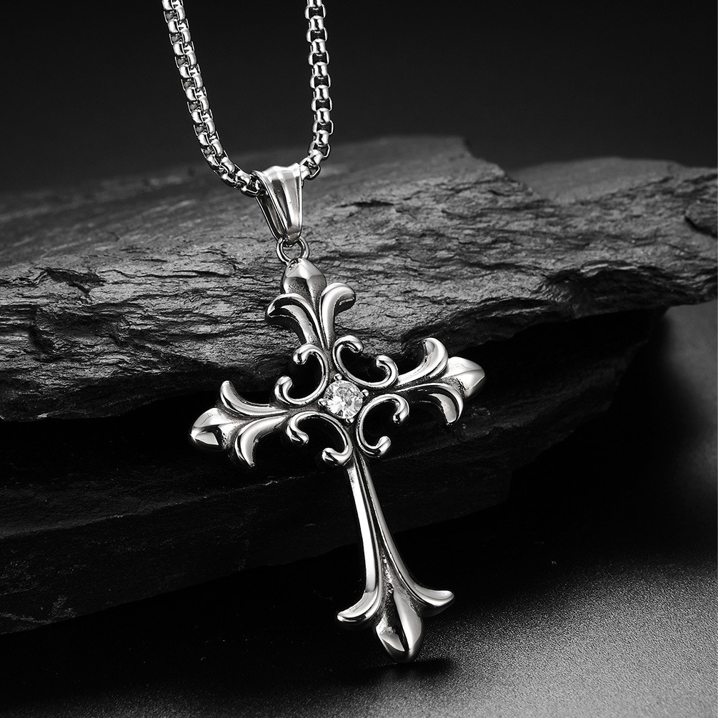 Stainless steel  big cross necklace steel color large cross necklace  hot sell high quality jesus cross necklace for man