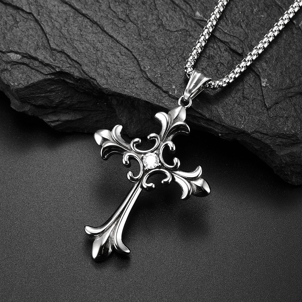 Stainless steel  big cross necklace steel color large cross necklace  hot sell high quality jesus cross necklace for man