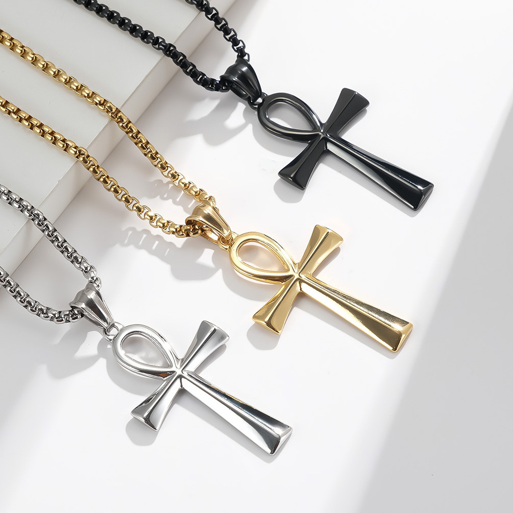 Trendy Stainless steel cross necklaces 18K gold gold cross necklace black necklace cross for men