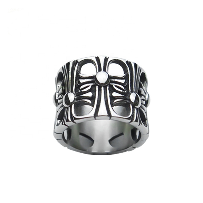 2023 New hipster retro punk ring titanium steel rings men hollow stainless steel ring factory wholesale