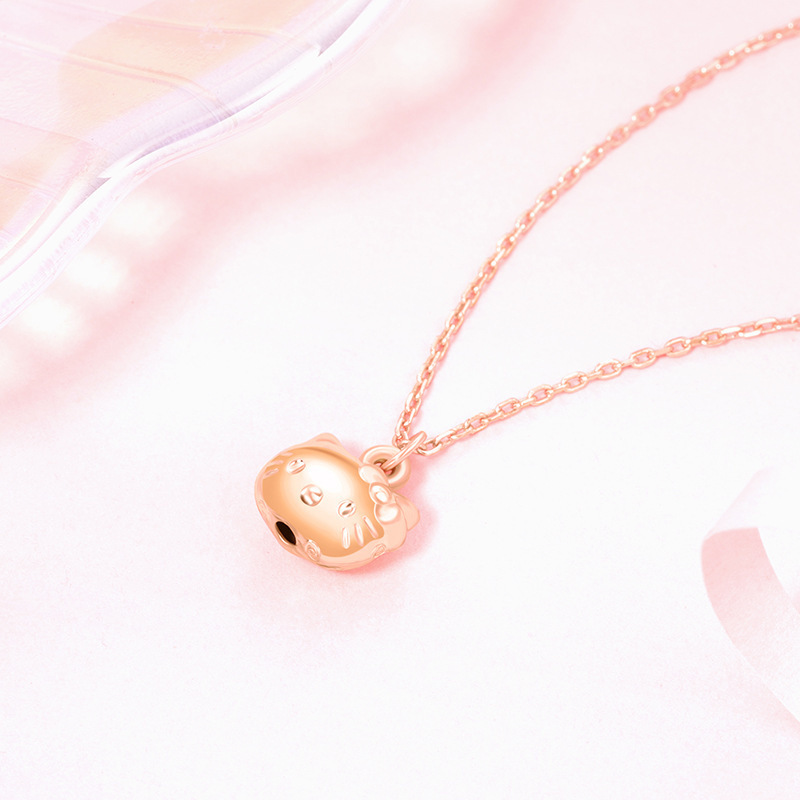 S925 Silver Cute hello Kitty Necklace, pendant cat fashion jewelry rose gold chain cute cat necklaces for women