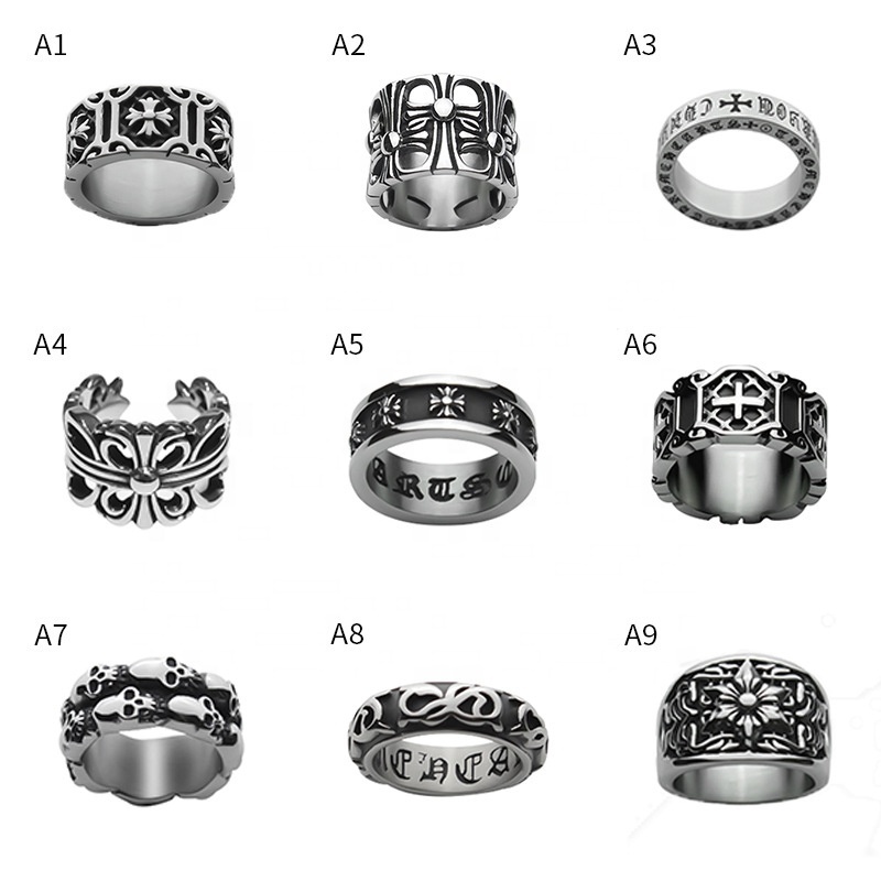 2023 New hipster retro punk ring titanium steel rings men hollow stainless steel ring factory wholesale