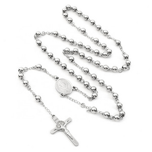 new products 6mm stainless steel bead custom rosary jesus pendant necklace for pray