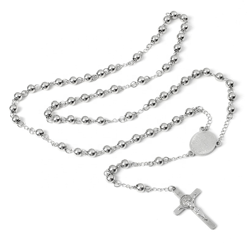 new products 6mm stainless steel bead custom rosary jesus pendant necklace for pray