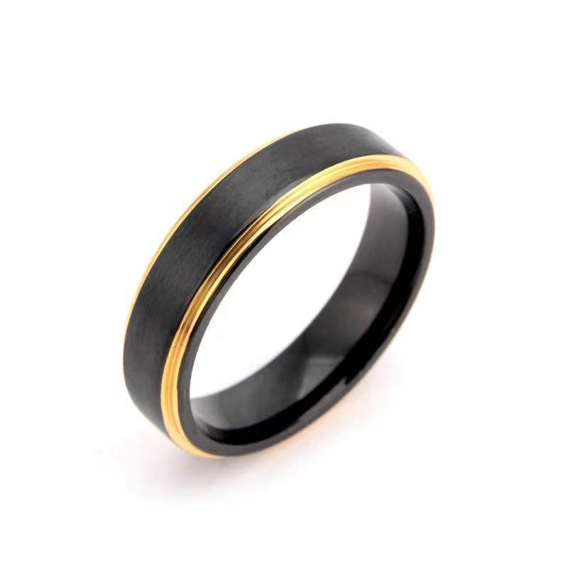 Fashion Jewelry Simple Design Black OEM Anillos men's wedding gold plated ring mens  titanium wedding rings