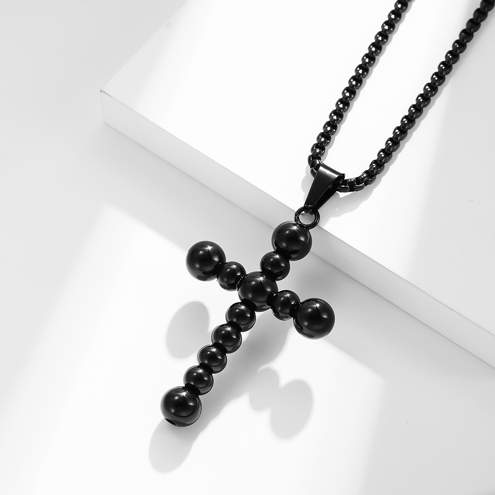 Fashion high quality Stainless steel bead 18k gold cross pendant necklace  jewelry for man