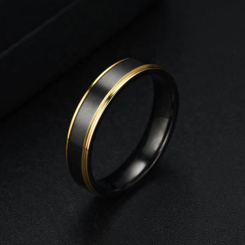 Fashion Jewelry Simple Design Black OEM Anillos men's wedding gold plated ring mens  titanium wedding rings