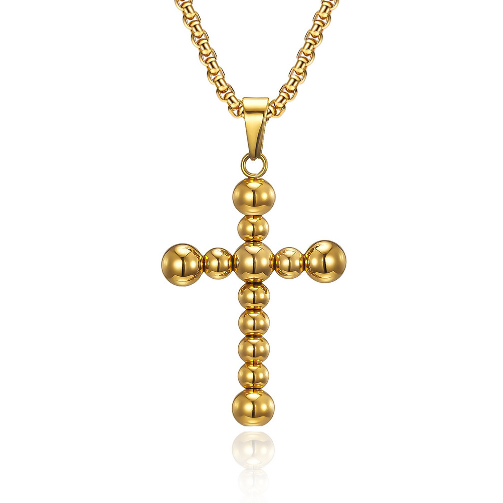 Fashion high quality Stainless steel bead 18k gold cross pendant necklace  jewelry for man