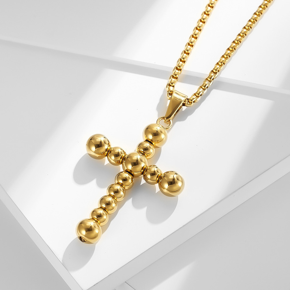 Fashion high quality Stainless steel bead 18k gold cross pendant necklace  jewelry for man