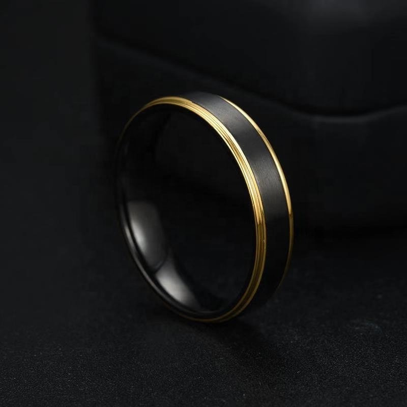 Fashion Jewelry Simple Design Black OEM Anillos men's wedding gold plated ring mens  titanium wedding rings