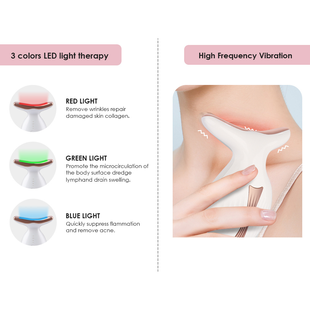 Synogal customized EMS vibration heat 3 colors LED photon light therapy neck and face lifting massager