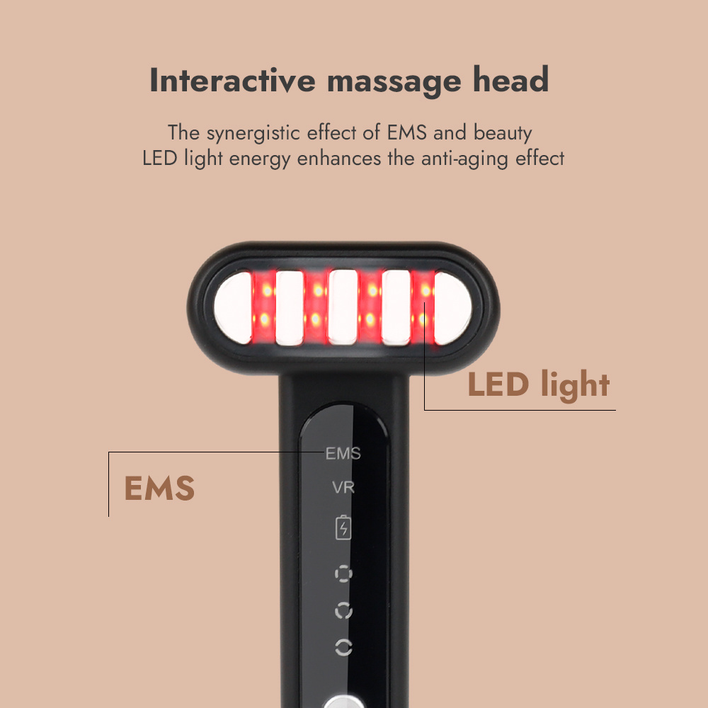 Synogal 360 degree rotation head 3 colors LED light therapy EMS vibrating heating 4 in 1 skincare wand facial massager