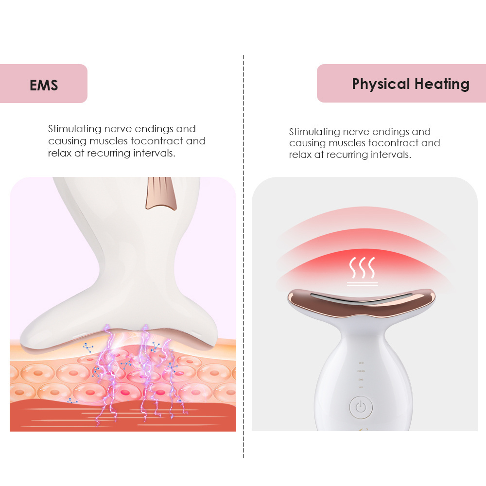 Synogal customized logo 3 colors LED photon light therapy EMS vibration neck massager microcurrent face lift machine