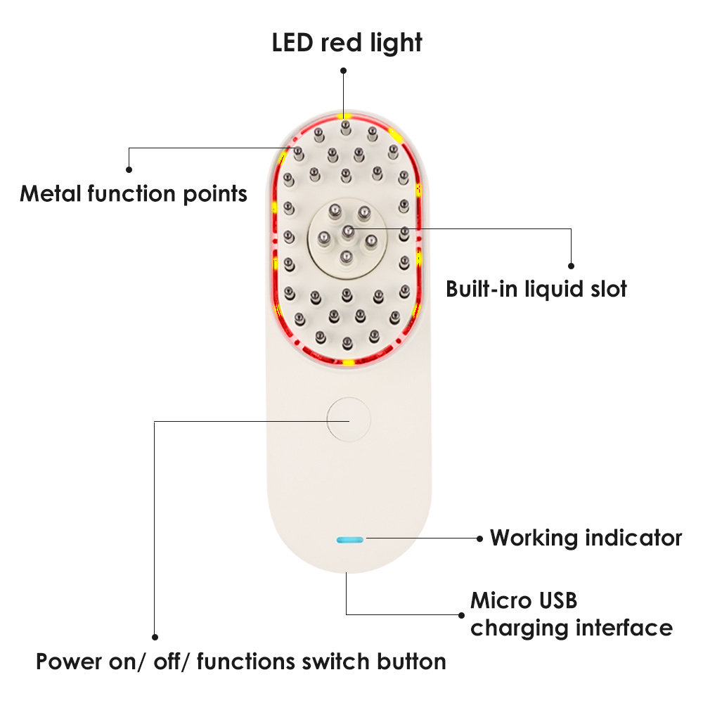 Synogal OEM/ODM high frequency vibration LED hair growth therapy comb scalp massage hair brush oil applicator