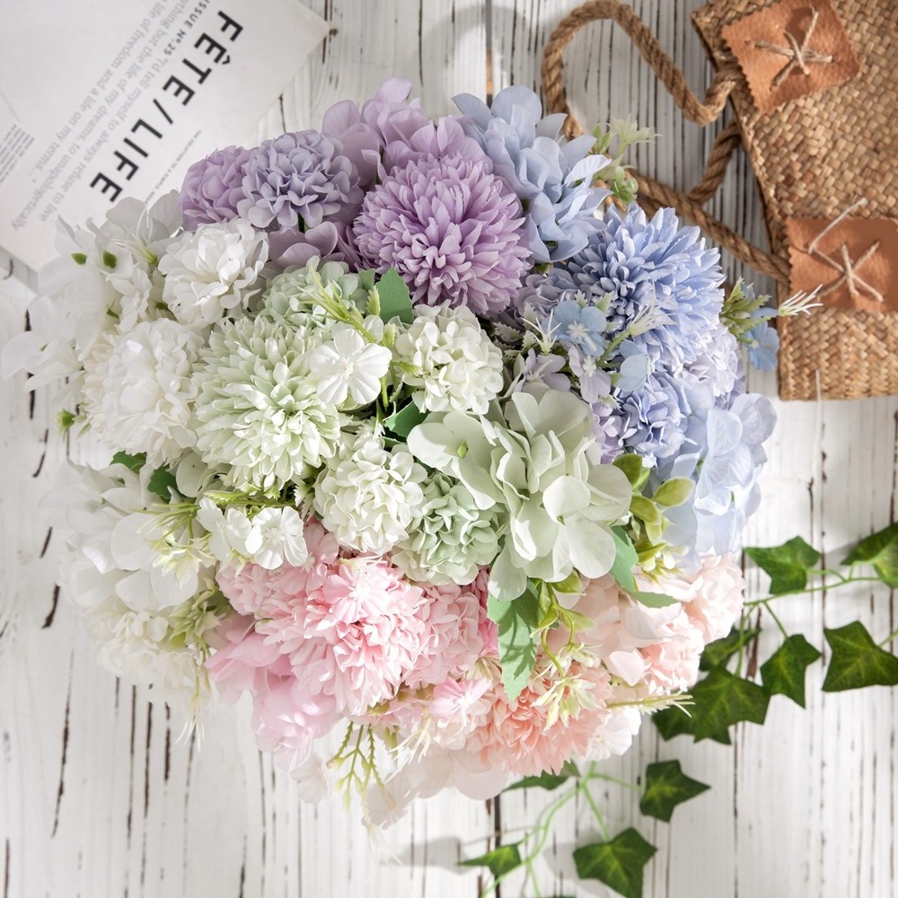 Hot Sale Dandelion Hydrangea Artificial Flowers Decoration Artificial Daisy Flowers for wedding decoration