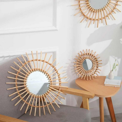 Rattan wicker bamboo sunburst mirror | round rattan circle mirror | wall hanging mirror