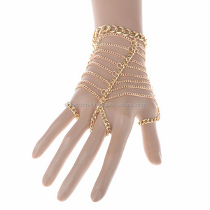 New Charms tassel Gold Plated Bracelet Slave Chain Link Finger Ring Hand Harness